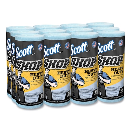 Scott Scott Shop Towels Heavy Duty (32992), Blue Shop Towels for Solvents, 60 Towels/Roll, 12PK 32992